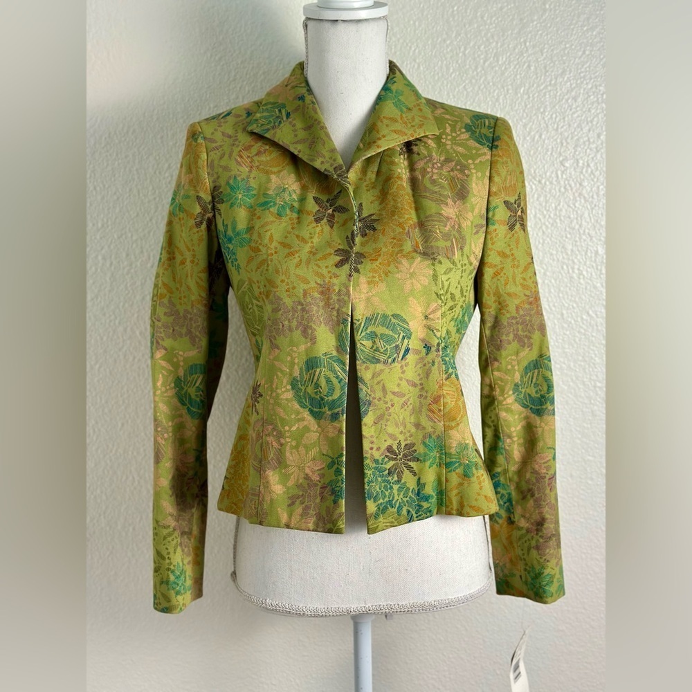 Vintage Harvey Benard Petite Floral Green Women's Jacket/Blazer Size 4